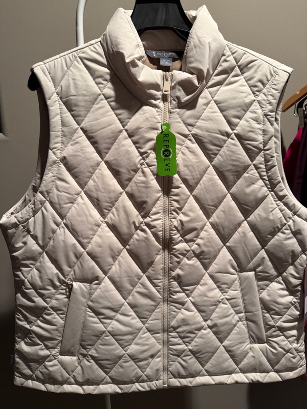 Free Country Quilted Diamond-Pattern Cream Vest